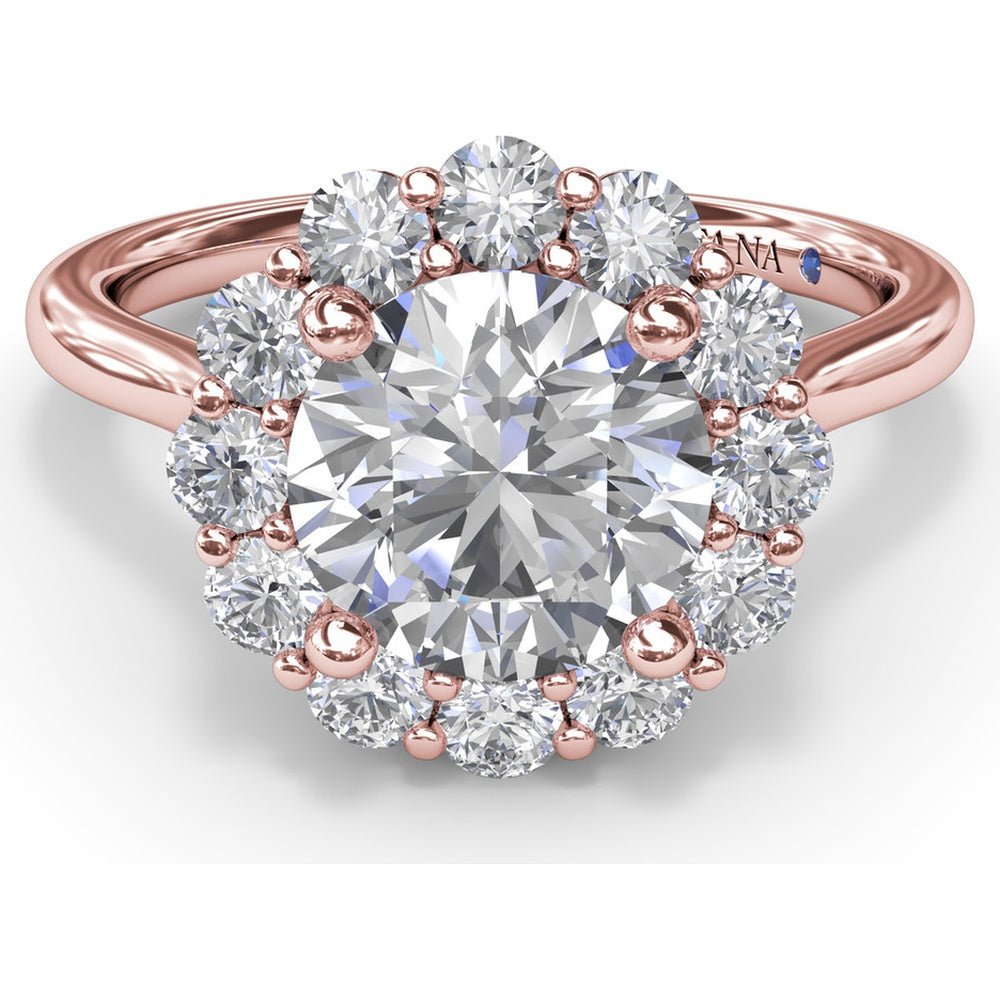 Floral Halo Engagement Ring Setting with Shared-Prong Round Diamonds by Fana - 0.62 Carat Total Diamond Weight
