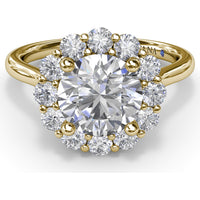 Floral Halo Engagement Ring Setting with Shared-Prong Round Diamonds by Fana - 0.62 Carat Total Diamond Weight