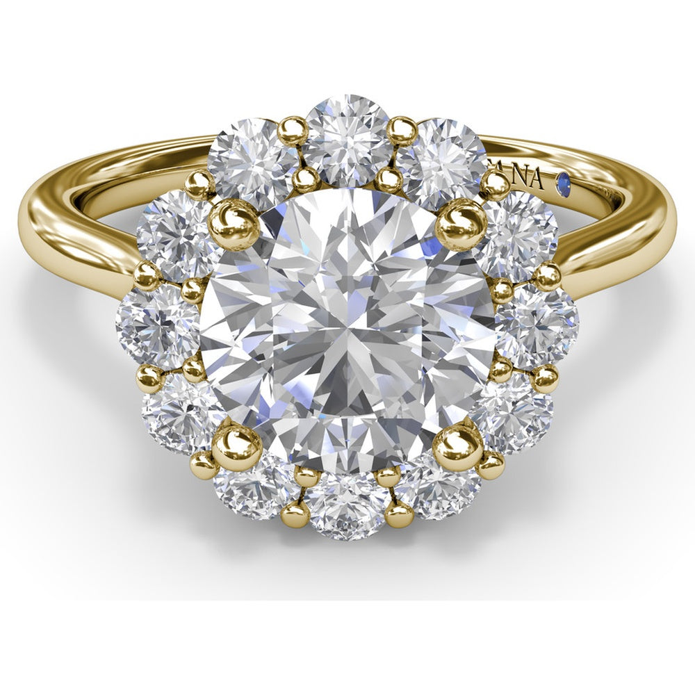 Floral Halo Engagement Ring Setting with Shared-Prong Round Diamonds by Fana - 0.62 Carat Total Diamond Weight