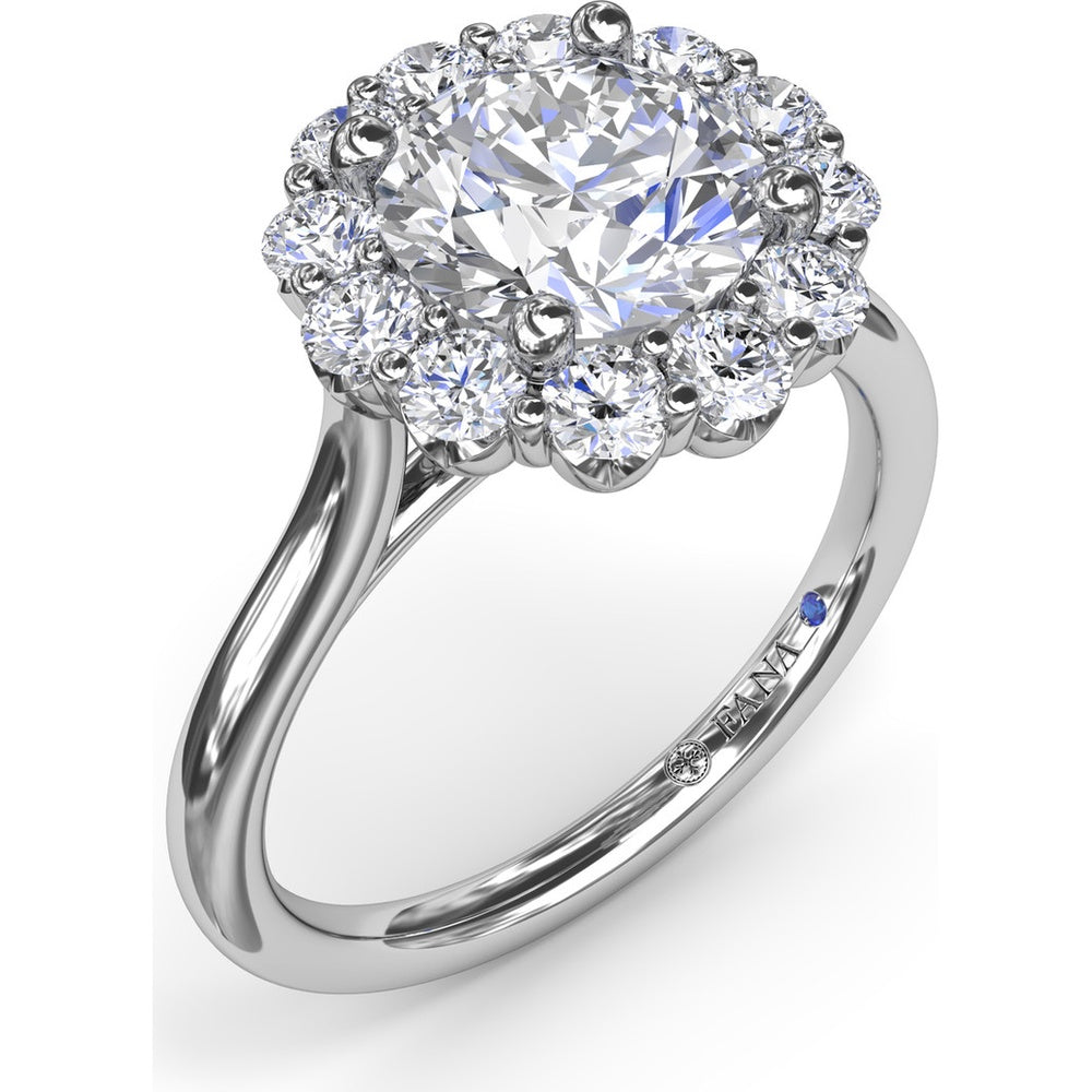 Floral Halo Engagement Ring Setting with Shared-Prong Round Diamonds by Fana - 0.62 Carat Total Diamond Weight