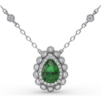 Floral Halo Teardrop Emerald Pendant with Pear-Shaped Emerald and Pavé Diamond Accents by Fana - 0.94 Carat Total Gemstone Weight