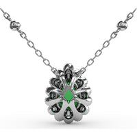 Floral Halo Teardrop Emerald Pendant with Pear-Shaped Emerald and Pavé Diamond Accents by Fana - 0.94 Carat Total Gemstone Weight