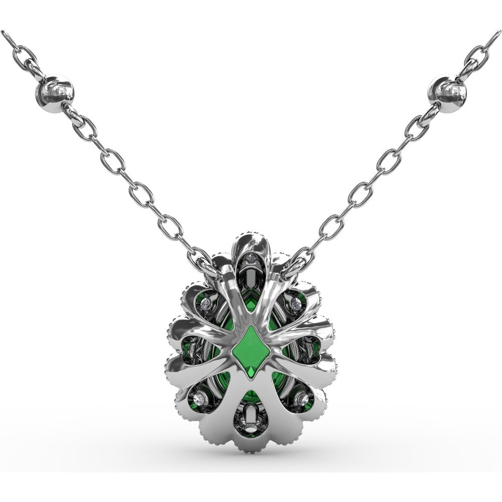 Floral Halo Teardrop Emerald Pendant with Pear-Shaped Emerald and Pavé Diamond Accents by Fana - 0.94 Carat Total Gemstone Weight