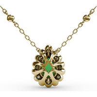 Floral Halo Teardrop Emerald Pendant with Pear-Shaped Emerald and Pavé Diamond Accents by Fana - 0.94 Carat Total Gemstone Weight