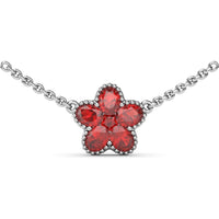 Floral Magnolia Necklace with Oval Rubies and Milgrain Border by Fana - 1.34 Carat Total Ruby Weight