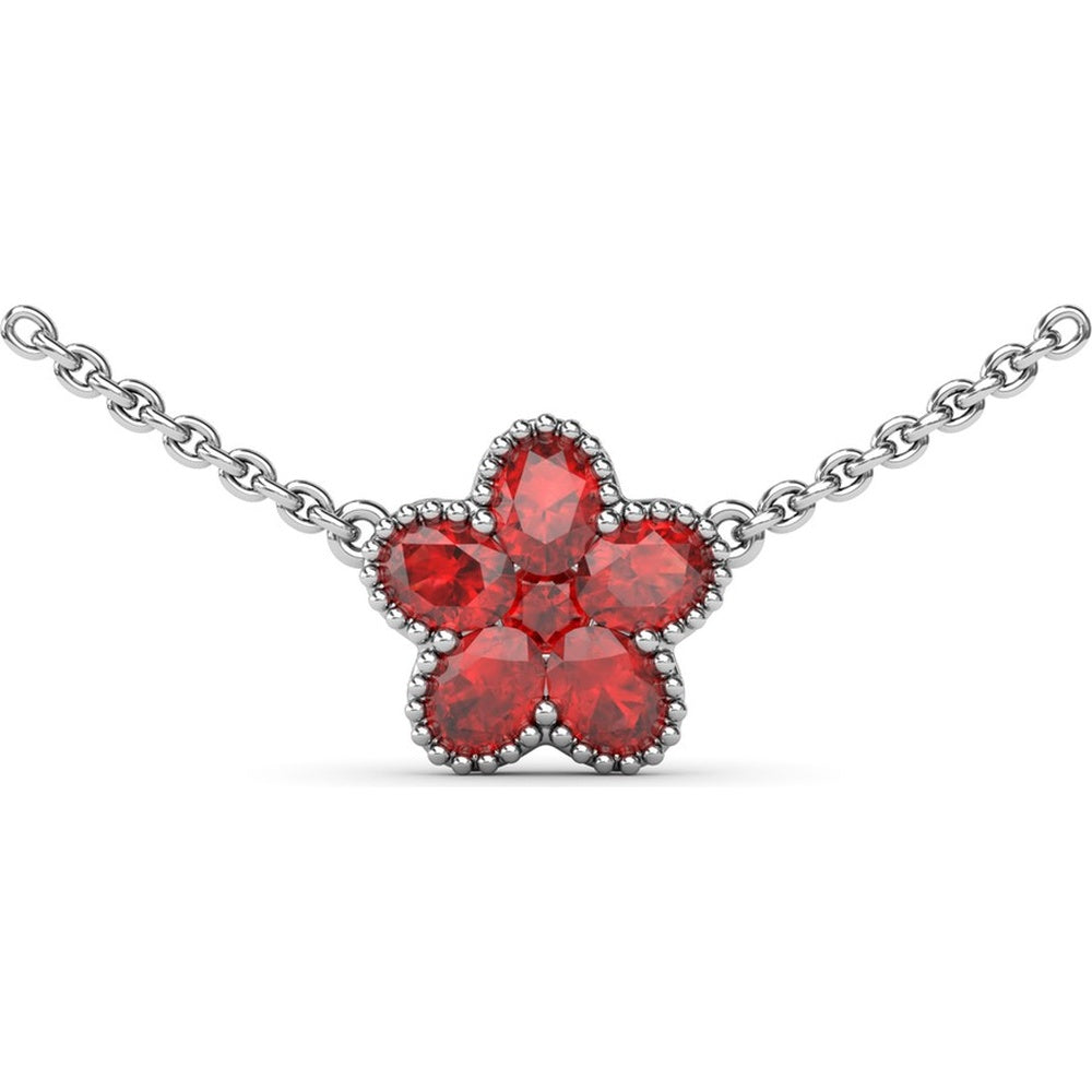 Floral Magnolia Necklace with Oval Rubies and Milgrain Border by Fana - 1.34 Carat Total Ruby Weight