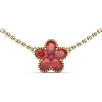 Floral Magnolia Necklace with Oval Rubies and Milgrain Border by Fana - 1.34 Carat Total Ruby Weight