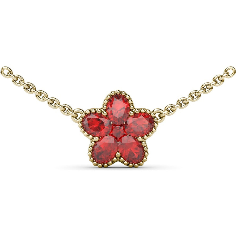 Floral Magnolia Necklace with Oval Rubies and Milgrain Border by Fana - 1.34 Carat Total Ruby Weight