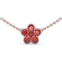 Floral Magnolia Necklace with Oval Rubies and Milgrain Border by Fana - 1.34 Carat Total Ruby Weight