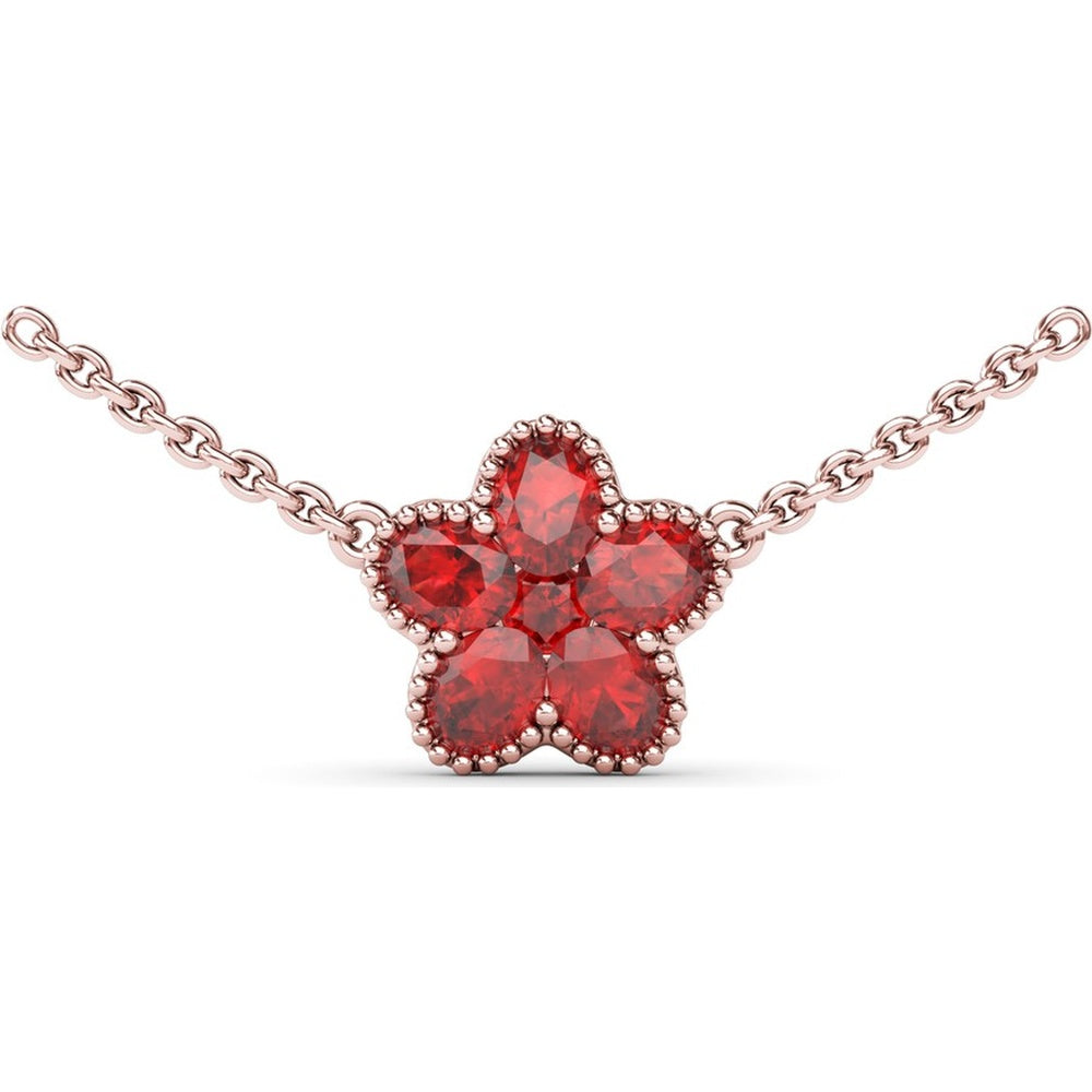 Floral Magnolia Necklace with Oval Rubies and Milgrain Border by Fana - 1.34 Carat Total Ruby Weight