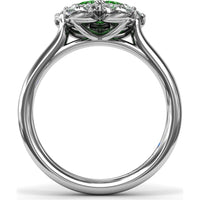 Floral Magnolia Ring with Pear-Shaped Emeralds and Diamond Halo by Fana - 1.02 Carat Total Gemstone Weight