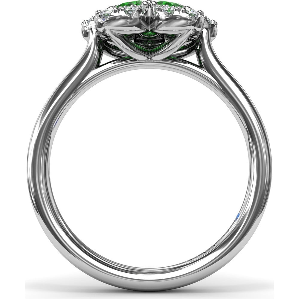 Floral Magnolia Ring with Pear-Shaped Emeralds and Diamond Halo by Fana - 1.02 Carat Total Gemstone Weight