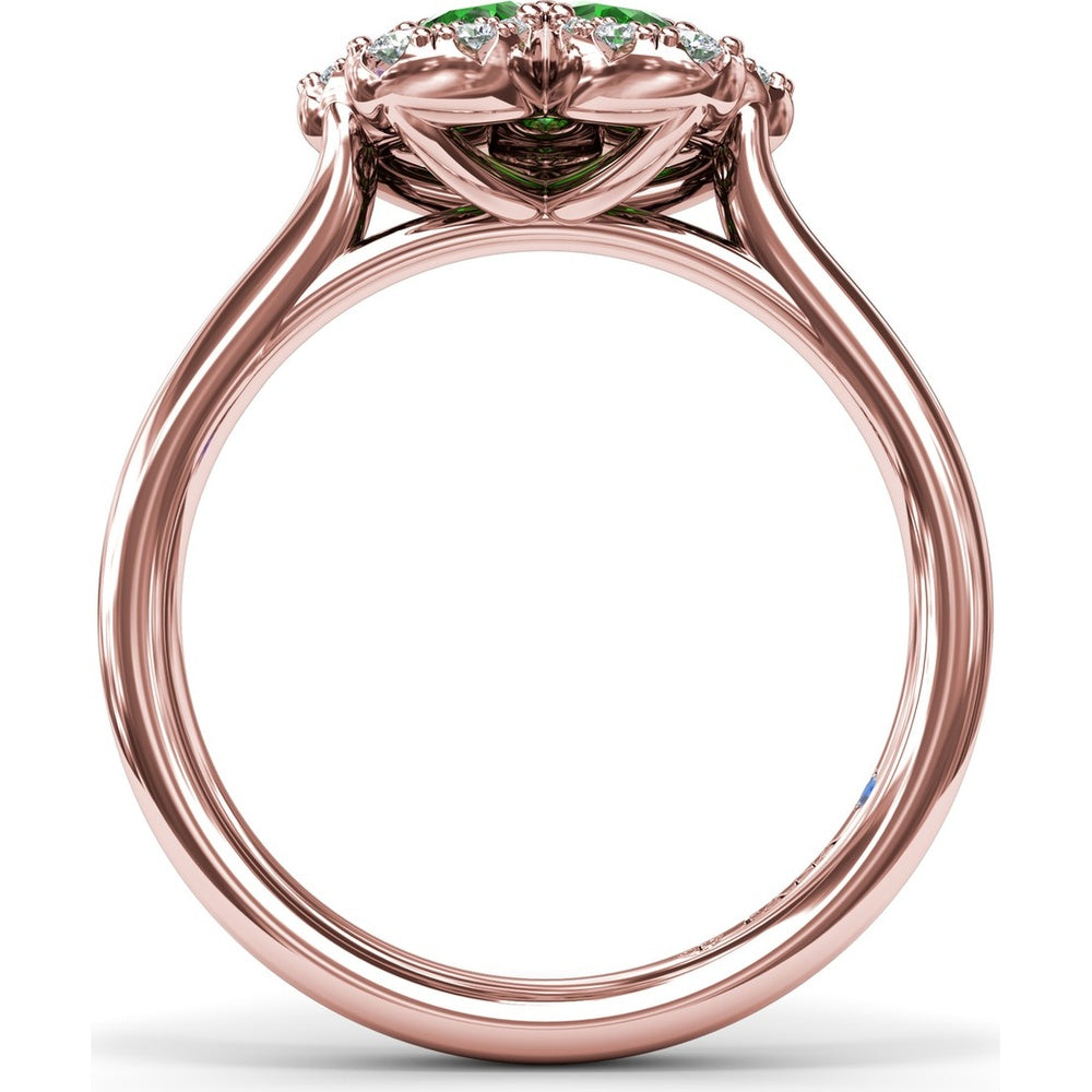 Floral Magnolia Ring with Pear-Shaped Emeralds and Diamond Halo by Fana - 1.02 Carat Total Gemstone Weight