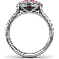 Floral Magnolia Ring with Pear-Shaped Rubies and Diamond Halo by Fana - 1.58 Carat Total Gemstone Weight