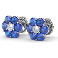 Floral Magnolia Stud Earrings with Round Sapphires and Diamonds by Fana - 2.64 Carat Total Gemstone Weight
