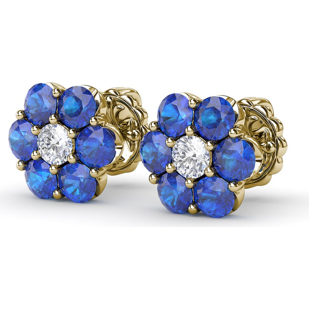Floral Magnolia Stud Earrings with Round Sapphires and Diamonds by Fana - 2.64 Carat Total Gemstone Weight