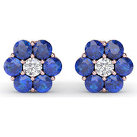 Floral Magnolia Stud Earrings with Round Sapphires and Diamonds by Fana - 2.64 Carat Total Gemstone Weight