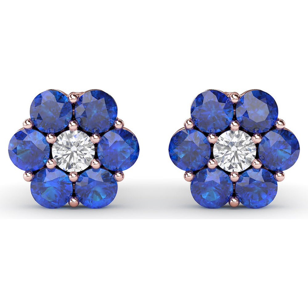 Floral Magnolia Stud Earrings with Round Sapphires and Diamonds by Fana - 2.64 Carat Total Gemstone Weight