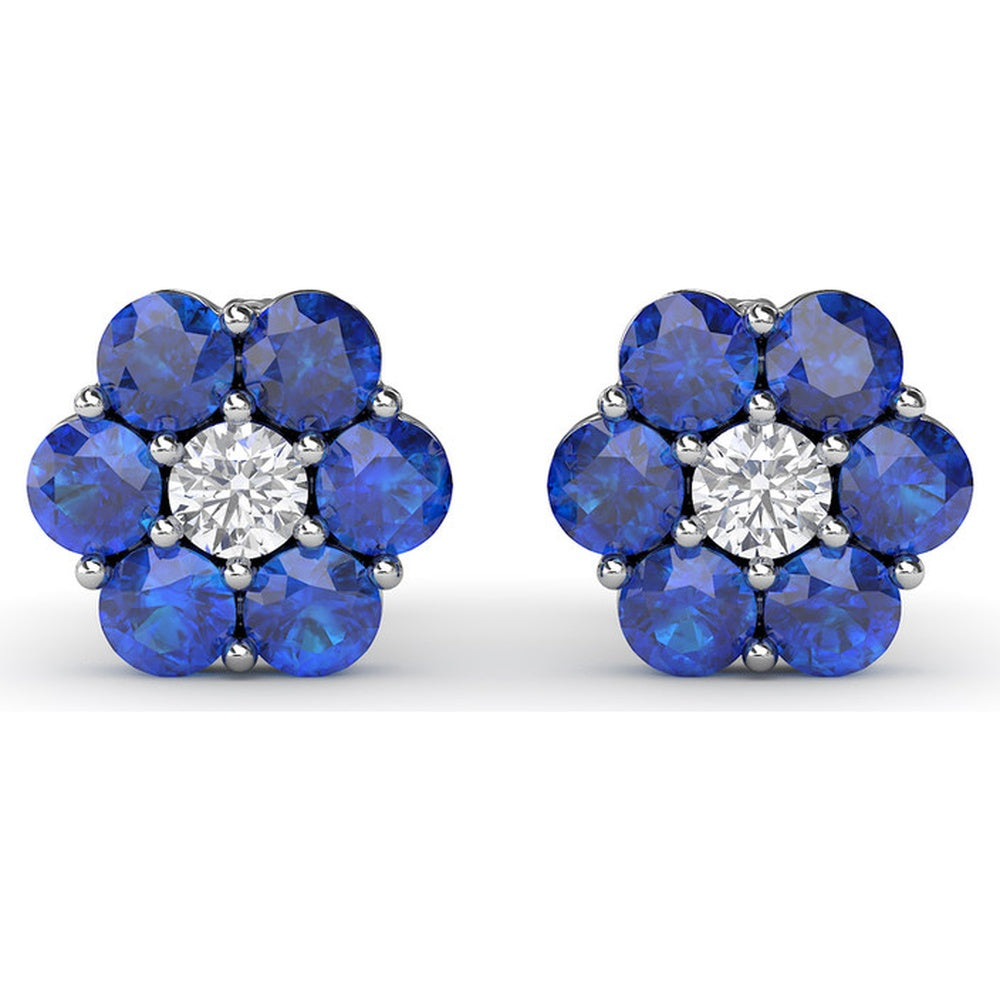 Floral Magnolia Stud Earrings with Round Sapphires and Diamonds by Fana - 2.64 Carat Total Gemstone Weight