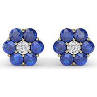 Floral Magnolia Stud Earrings with Round Sapphires and Diamonds by Fana - 2.64 Carat Total Gemstone Weight