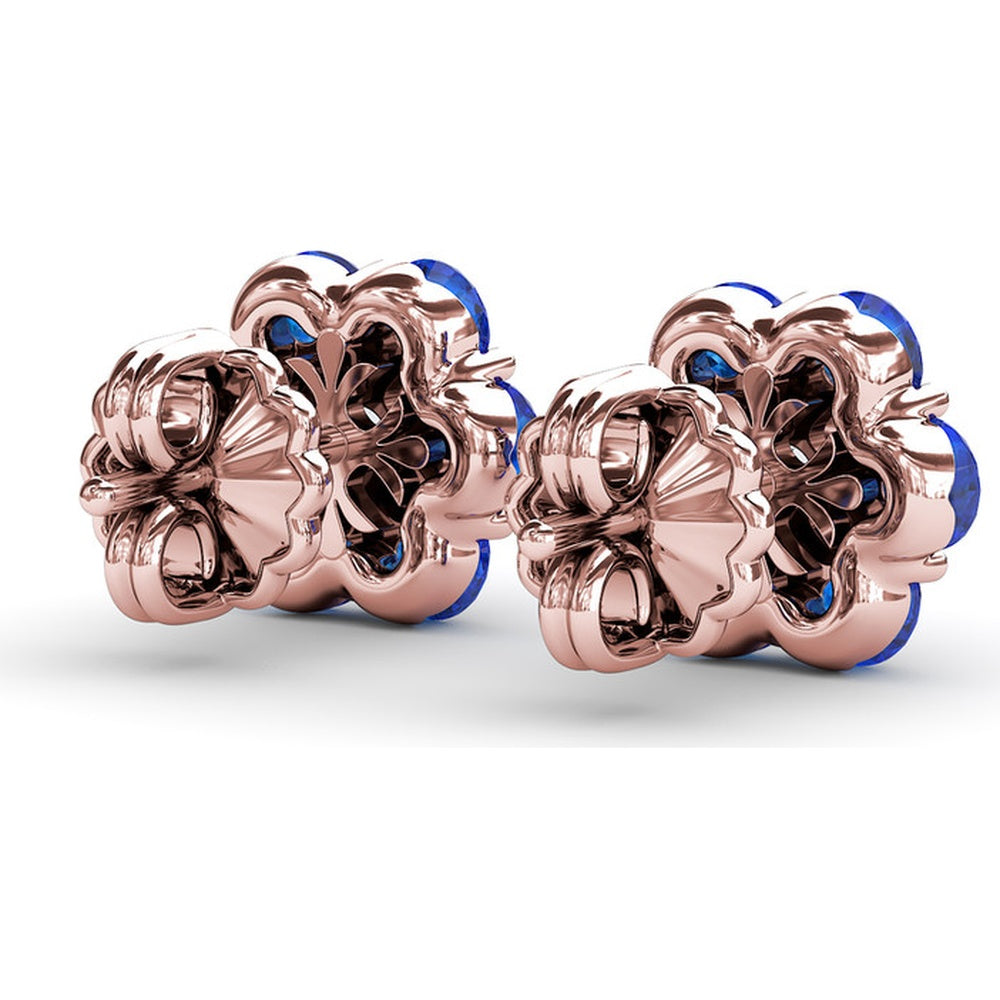 Floral Magnolia Stud Earrings with Round Sapphires and Diamonds by Fana - 2.64 Carat Total Gemstone Weight