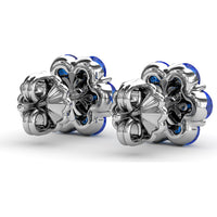 Floral Magnolia Stud Earrings with Round Sapphires and Diamonds by Fana - 2.64 Carat Total Gemstone Weight