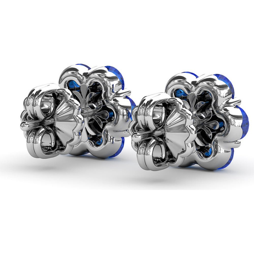 Floral Magnolia Stud Earrings with Round Sapphires and Diamonds by Fana - 2.64 Carat Total Gemstone Weight