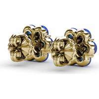 Floral Magnolia Stud Earrings with Round Sapphires and Diamonds by Fana - 2.64 Carat Total Gemstone Weight