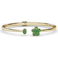 Floral Motif Hinged Bangle with Milgrain-Set Oval Emeralds by Fana - 1.23 Carat Total Emerald Weight