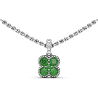 Floral Motif Pendant with Round Emeralds and Pavé Accents by Fana - 0.48 Carat Total Emerald Weight