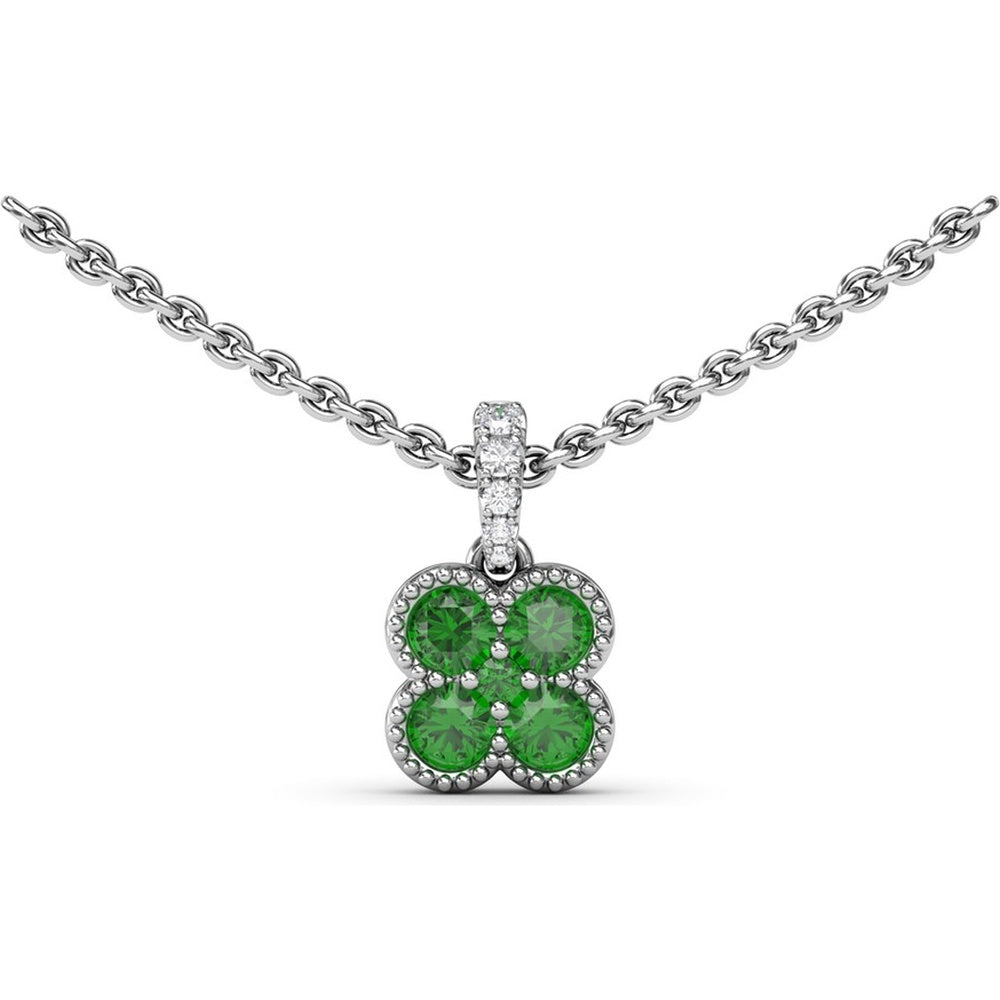 Floral Motif Pendant with Round Emeralds and Pavé Accents by Fana - 0.48 Carat Total Emerald Weight