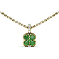 Floral Motif Pendant with Round Emeralds and Pavé Accents by Fana - 0.48 Carat Total Emerald Weight