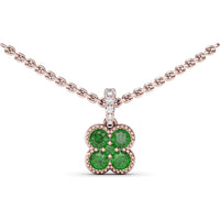 Floral Motif Pendant with Round Emeralds and Pavé Accents by Fana - 0.48 Carat Total Emerald Weight