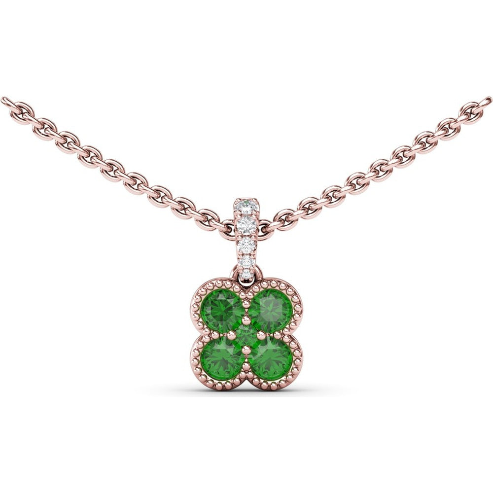 Floral Motif Pendant with Round Emeralds and Pavé Accents by Fana - 0.48 Carat Total Emerald Weight