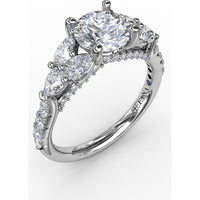 Floral Multi-Stone Engagement Ring Setting with Pear Diamond Leaves and Pavé Split Shank by Fana - 1.28 Carat Total Diamond Weight