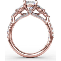 Floral Multi-Stone Engagement Ring Setting with Pear Diamond Leaves and Pavé Split Shank by Fana - 1.28 Carat Total Diamond Weight