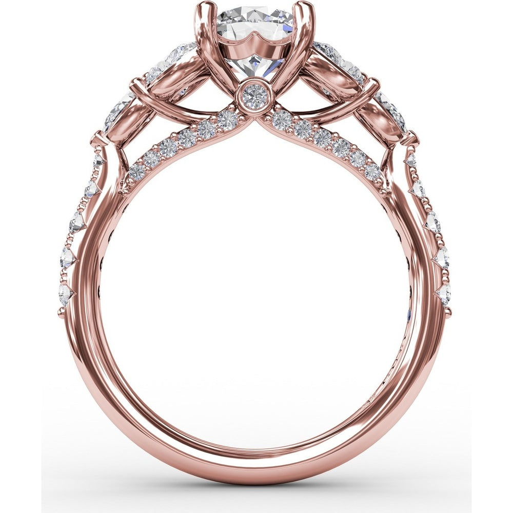 Floral Multi-Stone Engagement Ring Setting with Pear Diamond Leaves and Pavé Split Shank by Fana - 1.28 Carat Total Diamond Weight