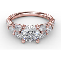 Floral Multi-Stone Engagement Ring Setting with Pear Diamond Leaves and Pavé Split Shank by Fana - 1.28 Carat Total Diamond Weight