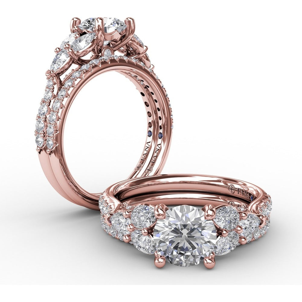 Floral Multi-Stone Engagement Ring Setting with Pear Diamond Leaves and Pavé Split Shank by Fana - 1.28 Carat Total Diamond Weight