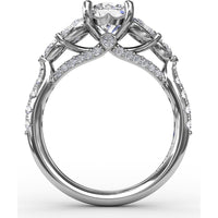Floral Multi-Stone Engagement Ring Setting with Pear Diamond Leaves and Pavé Split Shank by Fana - 1.28 Carat Total Diamond Weight