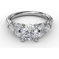 Floral Multi-Stone Engagement Ring Setting with Pear Diamond Leaves and Pavé Split Shank by Fana - 1.28 Carat Total Diamond Weight