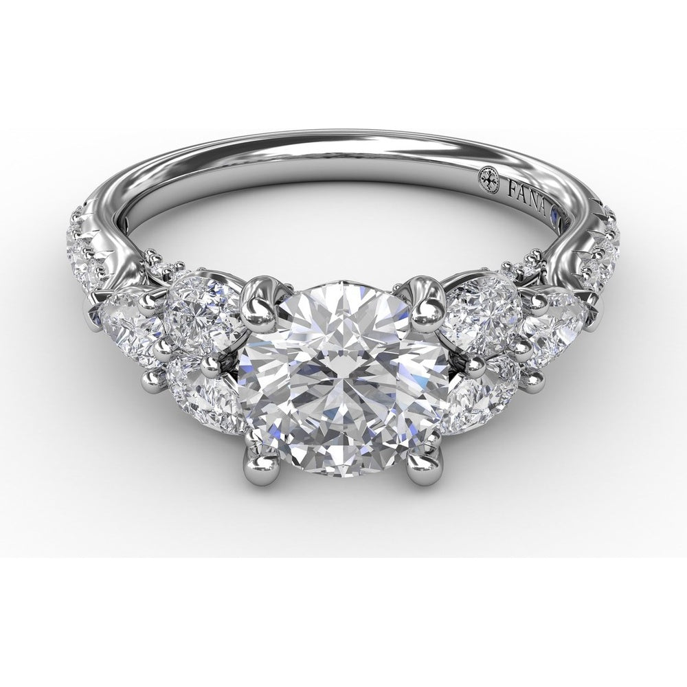 Floral Multi-Stone Engagement Ring Setting with Pear Diamond Leaves and Pavé Split Shank by Fana - 1.28 Carat Total Diamond Weight