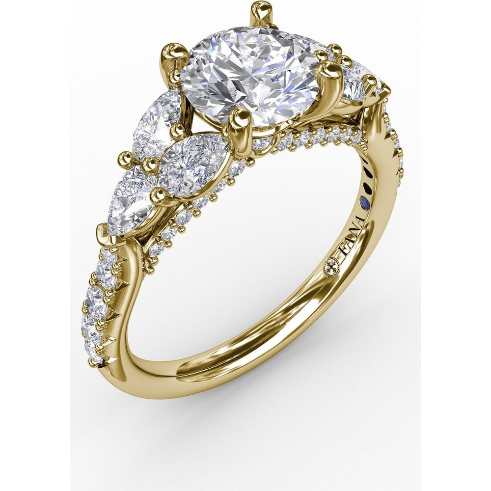 Floral Multi-Stone Engagement Ring Setting with Pear Diamond Leaves and Pavé Split Shank by Fana - 1.28 Carat Total Diamond Weight