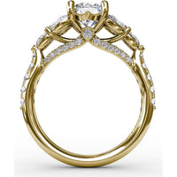 Floral Multi-Stone Engagement Ring Setting with Pear Diamond Leaves and Pavé Split Shank by Fana - 1.28 Carat Total Diamond Weight