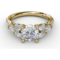 Floral Multi-Stone Engagement Ring Setting with Pear Diamond Leaves and Pavé Split Shank by Fana - 1.28 Carat Total Diamond Weight