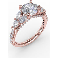 Floral Multi-Stone Engagement Ring Setting with Pear Diamond Leaves and Pavé Split Shank by Fana - 1.28 Carat Total Diamond Weight