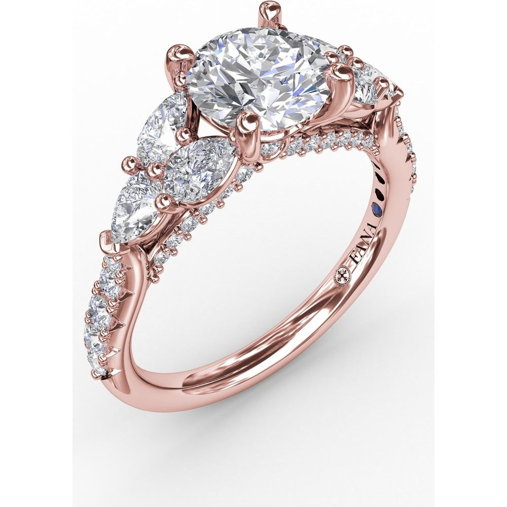 Floral Multi-Stone Engagement Ring Setting with Pear Diamond Leaves and Pavé Split Shank by Fana - 1.28 Carat Total Diamond Weight
