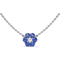 Floral Necklace with Prong-Set Round Diamond and Blue Sapphires by Fana - 1.32 Carat Total Gemstone Weight