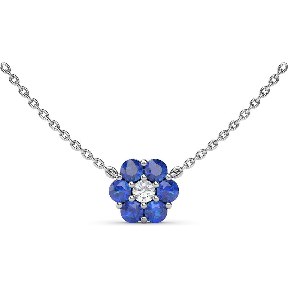 Floral Necklace with Prong-Set Round Diamond and Blue Sapphires by Fana - 1.32 Carat Total Gemstone Weight