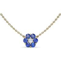 Floral Necklace with Prong-Set Round Diamond and Blue Sapphires by Fana - 1.32 Carat Total Gemstone Weight